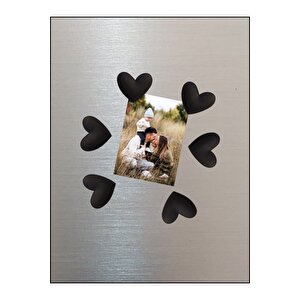 Magnet - Buzdolabı Magneti - Buzdolabı Süsü - 6’lı Kalpli Magnet - Sevgililer Günü Hediyesi Siyah
