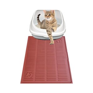 Silikon Kedi Kumu Matı Havuzlu Yıkanabilir Su Geçirmez Kedi Tuvalet Önü Paspası Büyük Boy 60x40 Cm Kiremit