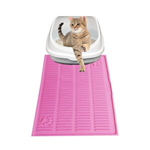 Silikon Kedi Kumu Matı Havuzlu Yıkanabilir Su Geçirmez Kedi Tuvalet Önü Paspası Büyük Boy 60x40 Cm Pembe
