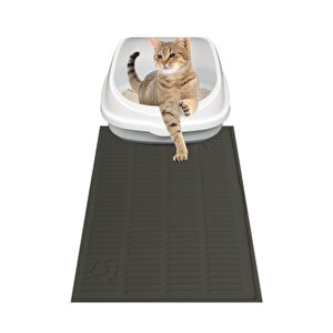 Silikon Kedi Kumu Matı Havuzlu Yıkanabilir Su Geçirmez Kedi Tuvalet Önü Paspası Büyük Boy 60x40 Cm Siyah