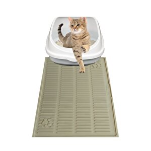 Silikon Kedi Kumu Matı Havuzlu Yıkanabilir Su Geçirmez Kedi Tuvalet Önü Paspası Büyük Boy 60x40 Cm Bej