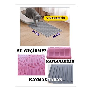 Silikon Kedi Kumu Matı Havuzlu Yıkanabilir Su Geçirmez Kedi Tuvalet Önü Paspası Büyük Boy 60x40 Cm Bej