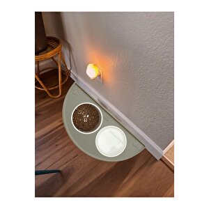 Silikon Mama Matı Havuzlu Yıkanabilir Kaymaz Evcil Hayvan Beslenme Matı Kedi Köpek Paspası 50x25 Cm Bej