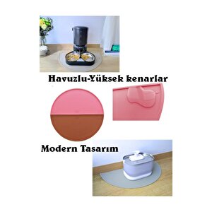 Silikon Mama Matı Havuzlu Yıkanabilir Kaymaz Evcil Hayvan Beslenme Matı Kedi Köpek Paspası 50x25 Cm Bej