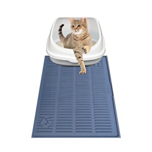 Silikon Kedi Kumu Matı Havuzlu Yıkanabilir Su Geçirmez Kedi Tuvalet Önü Paspası Büyük Boy 60x40 Cm Koyu Lacivert