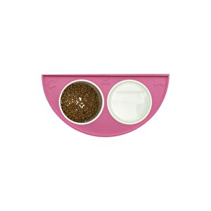 Silikon Mama Matı Havuzlu Yıkanabilir Kaymaz Evcil Hayvan Beslenme Matı Kedi Köpek Paspası 50x25 Cm Pembe