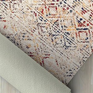 Eskitme Kilim Tasarımlı Halı Kaymaz Taban Makinada Yıkanabilir İskandinav Tarzı Bej Krem Renkli 160x300 cm