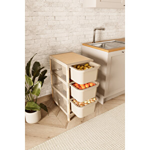 Fixwood Ahşap 3 Katlı 30 Lt Fonksiyonel Çekmece Organizer Çok Amaçlı Çekmeceli Dolap