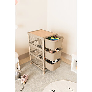 Fixwood Ahşap 3 Katlı 30 Lt Fonksiyonel Çekmece Organizer Çok Amaçlı Çekmeceli Dolap