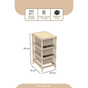 Fixwood Ahşap 3 Katlı 30 Lt Fonksiyonel Çekmece Organizer Çok Amaçlı Çekmeceli Dolap