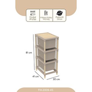 Fixwood Ahşap 3 Katlı Fonksiyonel Çekmece Organizer Fix-2009 Çok Amaçlı Çekmeceli Dolap 45li̇tre