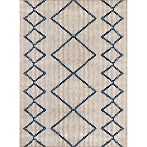Şık Tasarımlı Karo Desenli Halı Kaymaz Taban Makinada Yıkanabilir İskandinav Tarzı Krem Renkli 80x400 cm