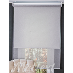 İkili Perde  Ön Gri Çizgili Tül Stor Arka Beyaz Stor 150x190 cm