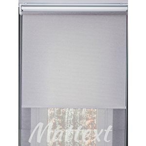 İkili Perde  Ön Gri Çizgili Tül Stor Arka Beyaz Stor 150x190 cm