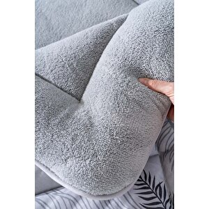 Gri Yaprak Loura Çift Kişilik Çift Taraflı Lüx Wellsoft Yorgan Seti 195x215 Cm