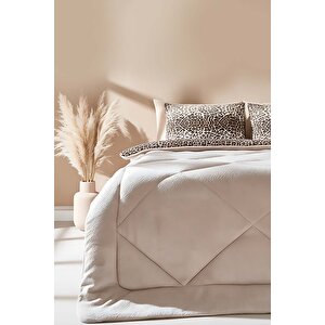 Bej Leopar Loura Çift Kişilik Çift Taraflı Lüx Wellsoft Yorgan Seti 195x215 Cm