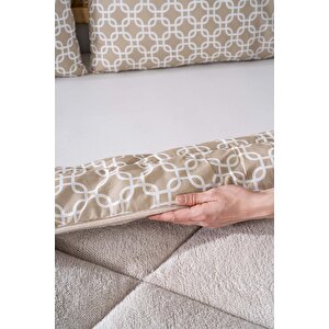 Bej Geometrik Loura Çift Kişilik Çift Taraflı Lüx Wellsoft Yorgan Seti 195x215 Cm
