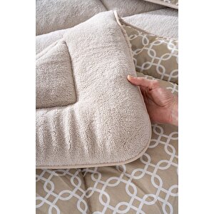 Bej Geometrik Loura Çift Kişilik Çift Taraflı Lüx Wellsoft Yorgan Seti 195x215 Cm