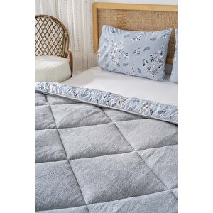 Gri Çiçekli Loura Çift Kişilik Çift Taraflı Lüx Wellsoft Yorgan Seti 195x215 Cm