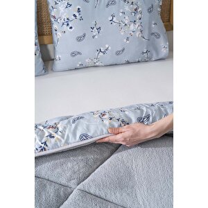 Gri Çiçekli Loura Çift Kişilik Çift Taraflı Lüx Wellsoft Yorgan Seti 195x215 Cm