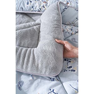 Gri Çiçekli Loura Çift Kişilik Çift Taraflı Lüx Wellsoft Yorgan Seti 195x215 Cm
