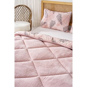 Pudra Yaprak Loura Çift Kişilik Çift Taraflı Lüx Wellsoft Yorgan Seti 195x215 Cm