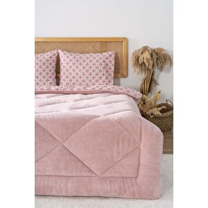 Pudra Geometrik Loura Çift Kişilik Çift Taraflı Lüx Wellsoft Yorgan Seti 195x215 Cm