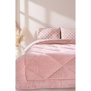 Pudra Geometrik Loura Çift Kişilik Çift Taraflı Lüx Wellsoft Yorgan Seti 195x215 Cm