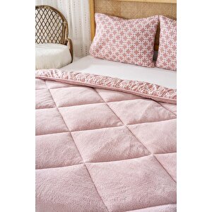 Pudra Geometrik Loura Çift Kişilik Çift Taraflı Lüx Wellsoft Yorgan Seti 195x215 Cm