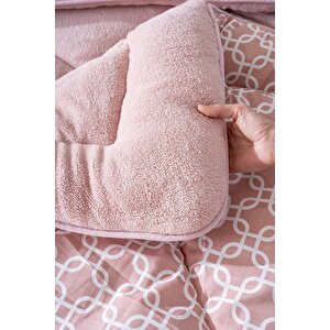 Pudra Geometrik Loura Çift Kişilik Çift Taraflı Lüx Wellsoft Yorgan Seti 195x215 Cm
