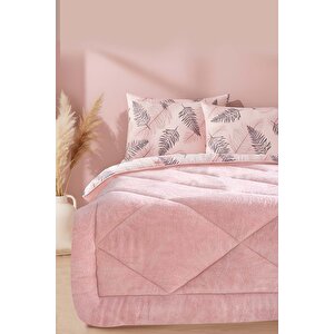 Pudra Yaprak Loura Tek Kişilik Çift Taraflı Lüx Wellsoft Yorgan Seti 155x215 Cm