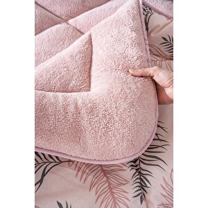 Pudra Yaprak Loura Tek Kişilik Çift Taraflı Lüx Wellsoft Yorgan Seti 155x215 Cm