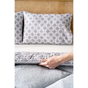 Gri Geometrik Loura Tek Kişilik Çift Taraflı Lüx Wellsoft Yorgan Seti 155x215 Cm