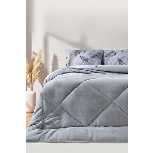 Gri Yaprak Loura Tek Kişilik Çift Taraflı Lüx Wellsoft Yorgan Seti 155x215 Cm