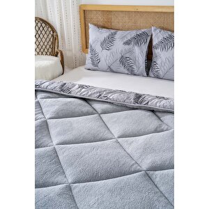 Gri Yaprak Loura Tek Kişilik Çift Taraflı Lüx Wellsoft Yorgan Seti 155x215 Cm
