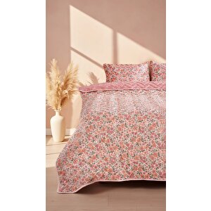 Pembe Bahar Çift Kişilik Pamuklu Kapitone Pike & Yatak Örtüsü