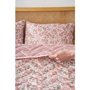 Pembe Bahar Çift Kişilik Pamuklu Kapitone Pike & Yatak Örtüsü