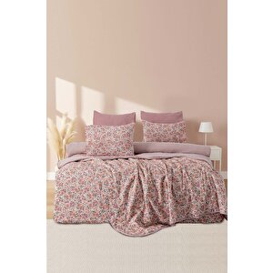 Pembe Bahar Çift Kişilik Nevresimli Pike Takımı - 7 Parça Çeyiz Seti