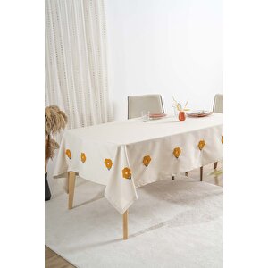 Florita Sarı Punch İşlemeli Dertsiz Leke Tutmaz Masa Örtüsü 160x220 Cm
