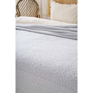Açık Gri Valencia Sherpa Çift Kişilik Peluş Battaniye