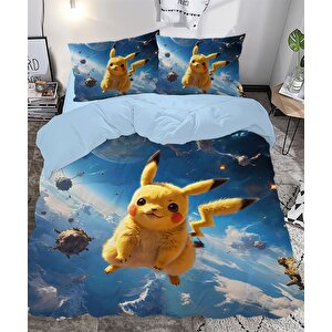 Pikachu Temalı Baskılı Çift Kişilik Nevresim Takımı