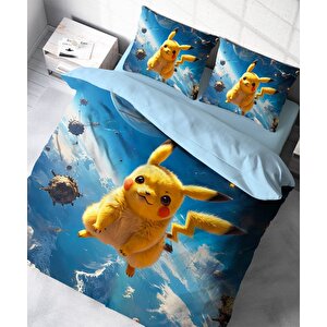 Pikachu Temalı Baskılı Çift Kişilik Nevresim Takımı