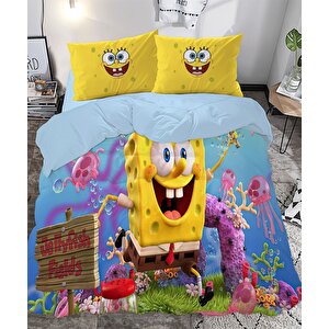 Sunger Bob Temalı Baskılı Çift Kişilik Nevresim Takımı