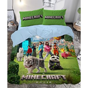 Minecraft Temalı Baskılı Yeşil Çift Kişilik Nevresim Takımı