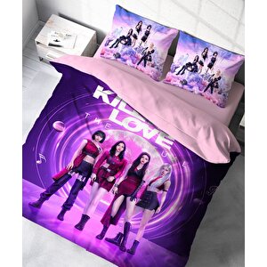 Black Pink Temalı Baskılı Mor Çift Kişilik Nevresim Takımı