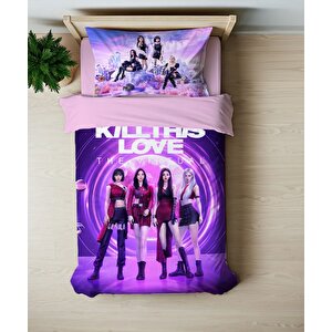 Black Pink Temalı Baskılı Mor Tek Kişilik Nevresim Takımı