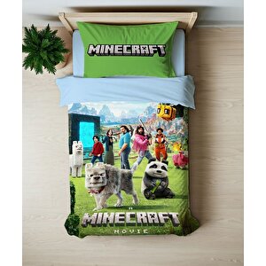 Minecraft Temalı Baskılı Yeşil Tek Kişilik Nevresim Takımı