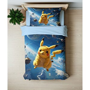 Pikachu Temalı Baskılı Tek Kişilik Nevresim Takımı