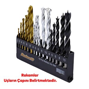 Matkap Ucu Set 16'lı Paket 3'ü Bir Arada Beton Duvar Ahşap Metal Çelik Delme Uç Değişik Uzunluk Çap