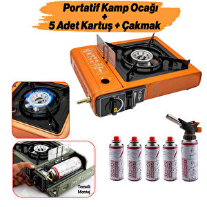 Taşınabilir Kamp Ocağı Portatif Tek Gözlü (5 Adet) Gaz Kartuşlu Tüp Uyumlu Bağlantı Gezi Piknik Ocak